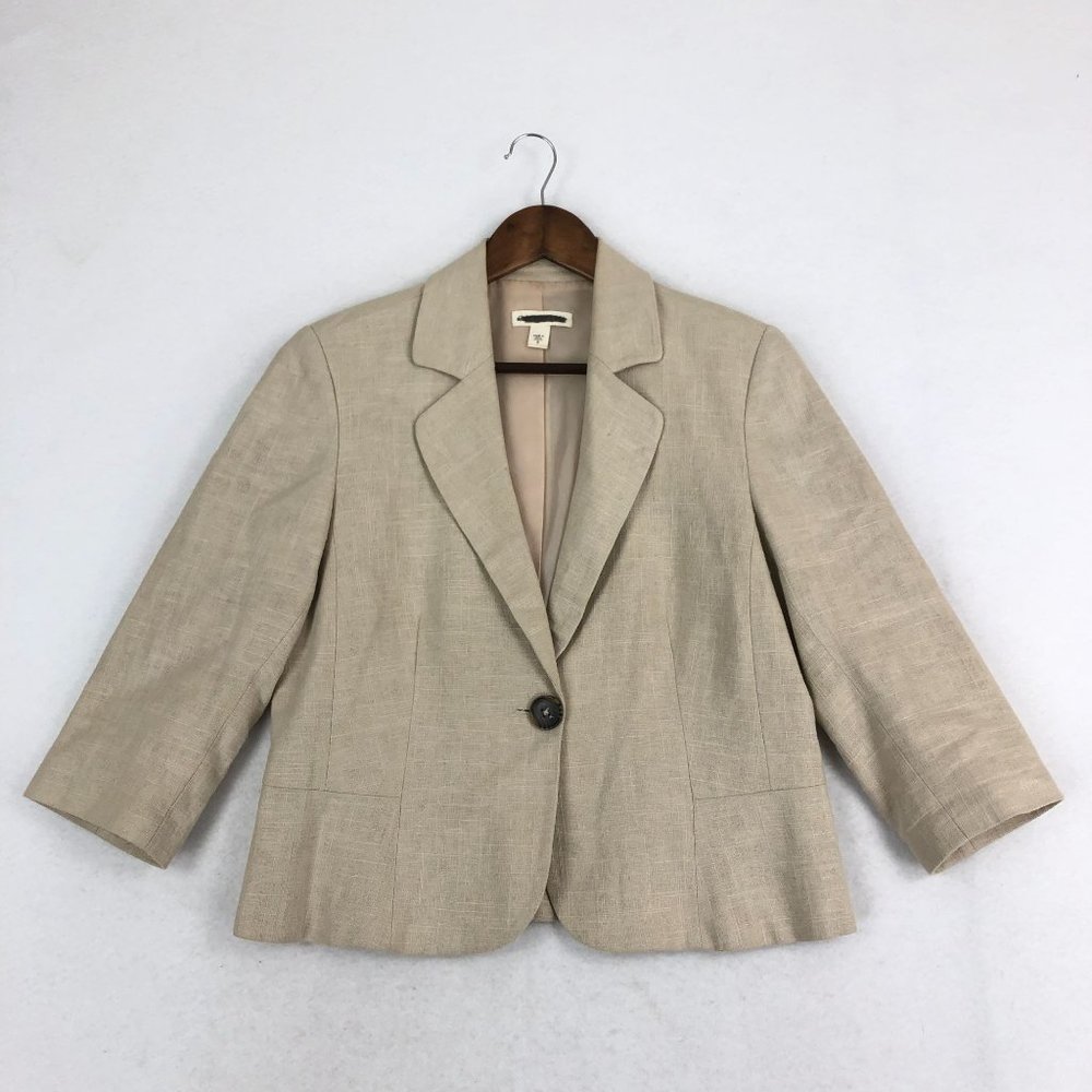 Coldwater Creek Beige Linen Blend Single-Button Blazer